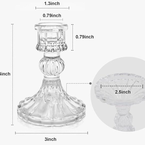 12 Glass Candlestick Holders - Clear Taper Stripe Candle Holders - Picture 2 of 5